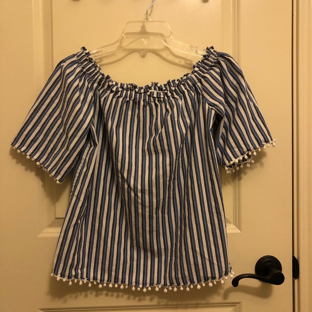 Cold Shoulder Blue & White Top